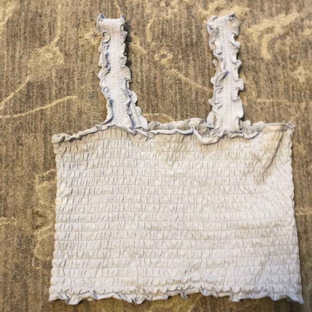 Blue Hollister cropped, smocked tank square neck line